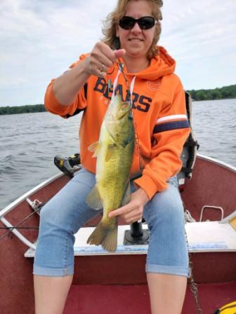 Carolyn B. with another nice Benoit Lake bass.  June, 2020.