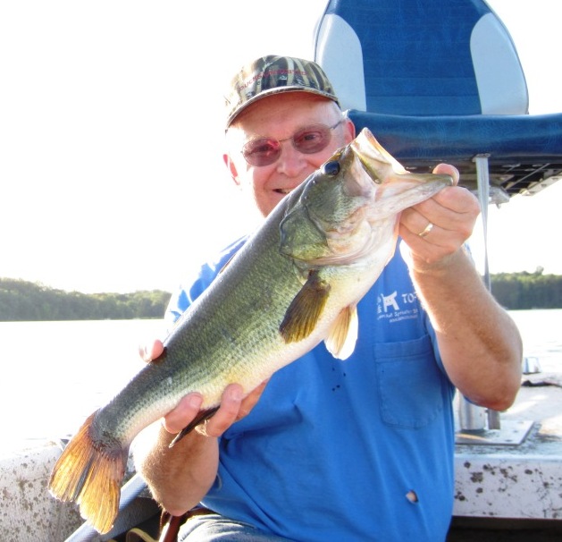 I caught this 19-inch bass on a nearby lake.  I released the fish. July, 2019.