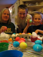 Jackie, Jake, and Ben enjoy coloring Easter eggs, 2007.