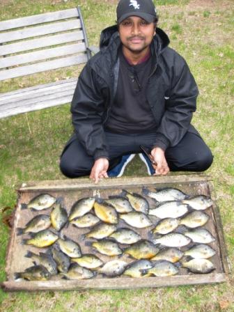 Feroz is new to fishing in the U.S.  This was his first time using a spinning rod in open water.  He was using wax worms under a bobber.  We caught these fish in 2 of the bays of Benoit Lake, May 22, 2019
