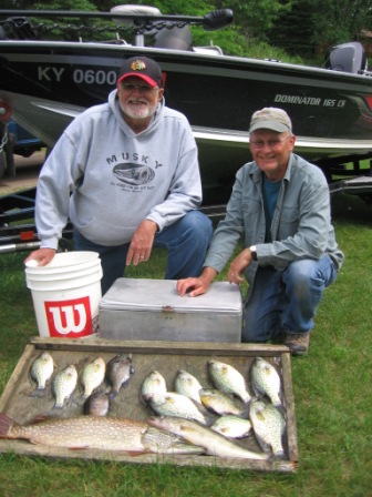 Dave R. and me with some crappies, a nice pike and walley from a nearby lake, June 16, 2015.