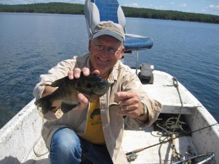 Dave Caithamer with a 9.75 inch bluegill from a Burnett County, Wisconsin lake, August, 2017.
