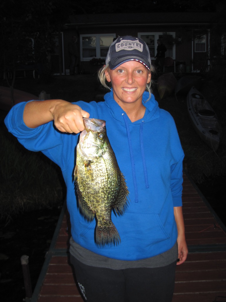 Stephanie C. with a new resort-record crappie.  The fish was 14-inches long!  Congrats Steph!  July 22, 2018.