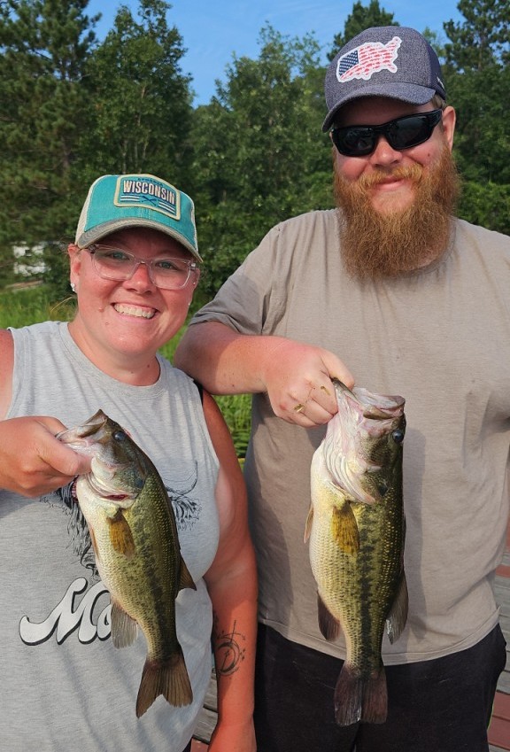Jackie and Dylan K teamed up for some nice bass.  Good job!  Benoit Lake, July 2025.