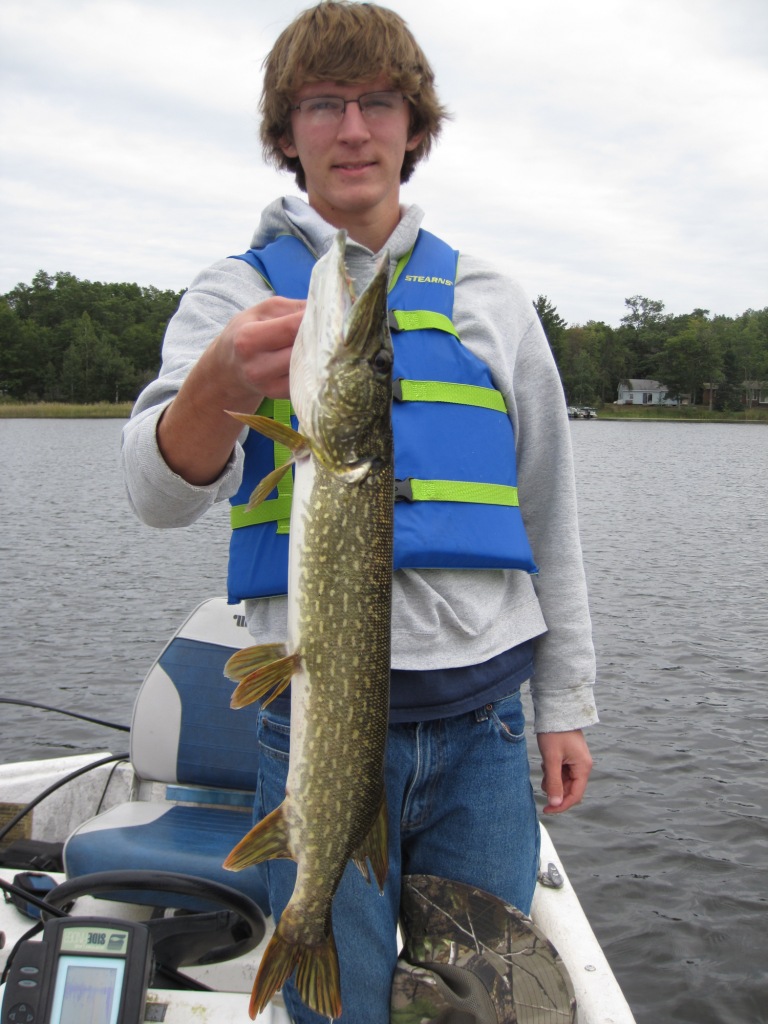 Jake caught and released this 26-inch pike on Benoit on Sept 17.  It took a Mepps spinner.  This is Jake's largest pike.