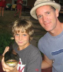 Kyler and Gary T with a Benoit bowfin.  They are great to catch, especially for young anglers, summer 2006.