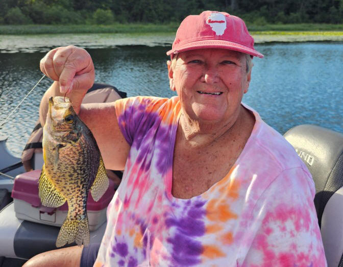 Peggy knows how to catch crappies!  July 2025, Benoit Lake.